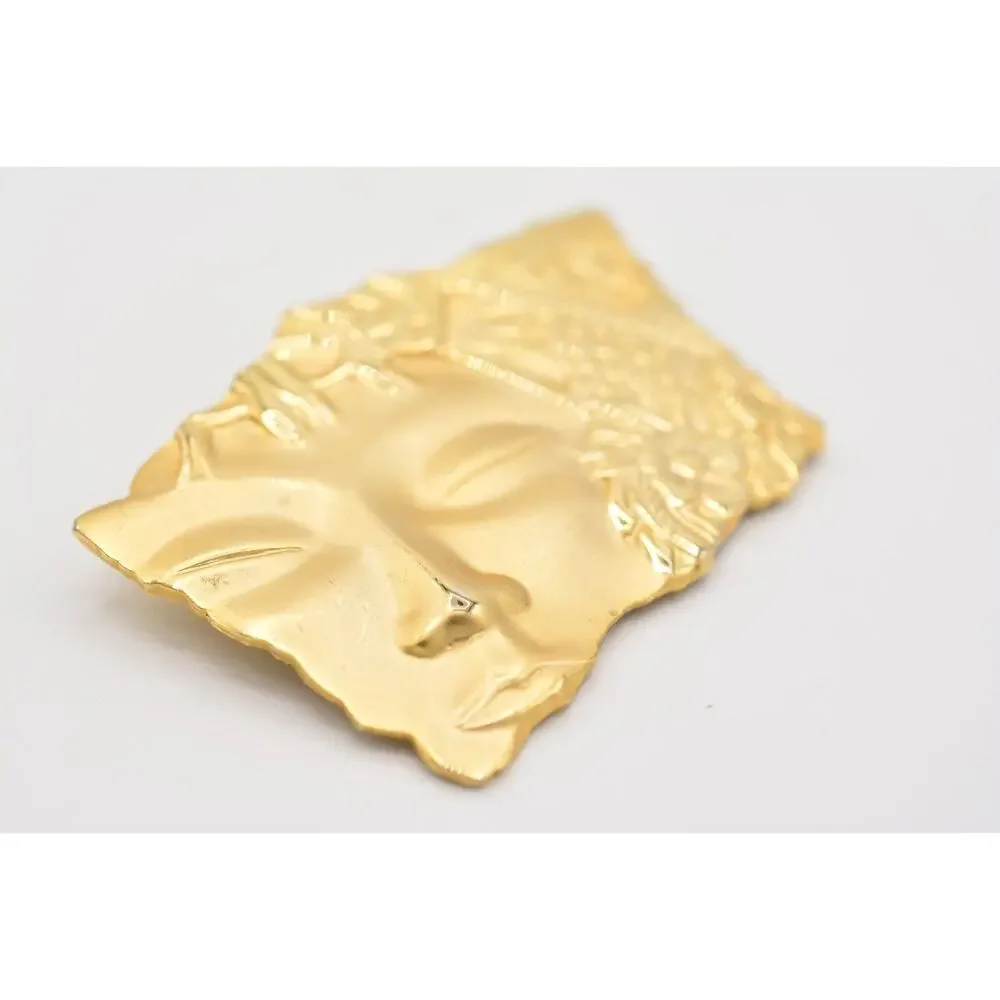 JJ Vintage Pin Brooch Asian Abstract Statue Brushed Gold Signed 1980s BinAJ